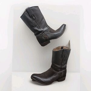 Forastero Men 9 Side Zip Boots Brown Leather Square Toe Exotic Print Western
